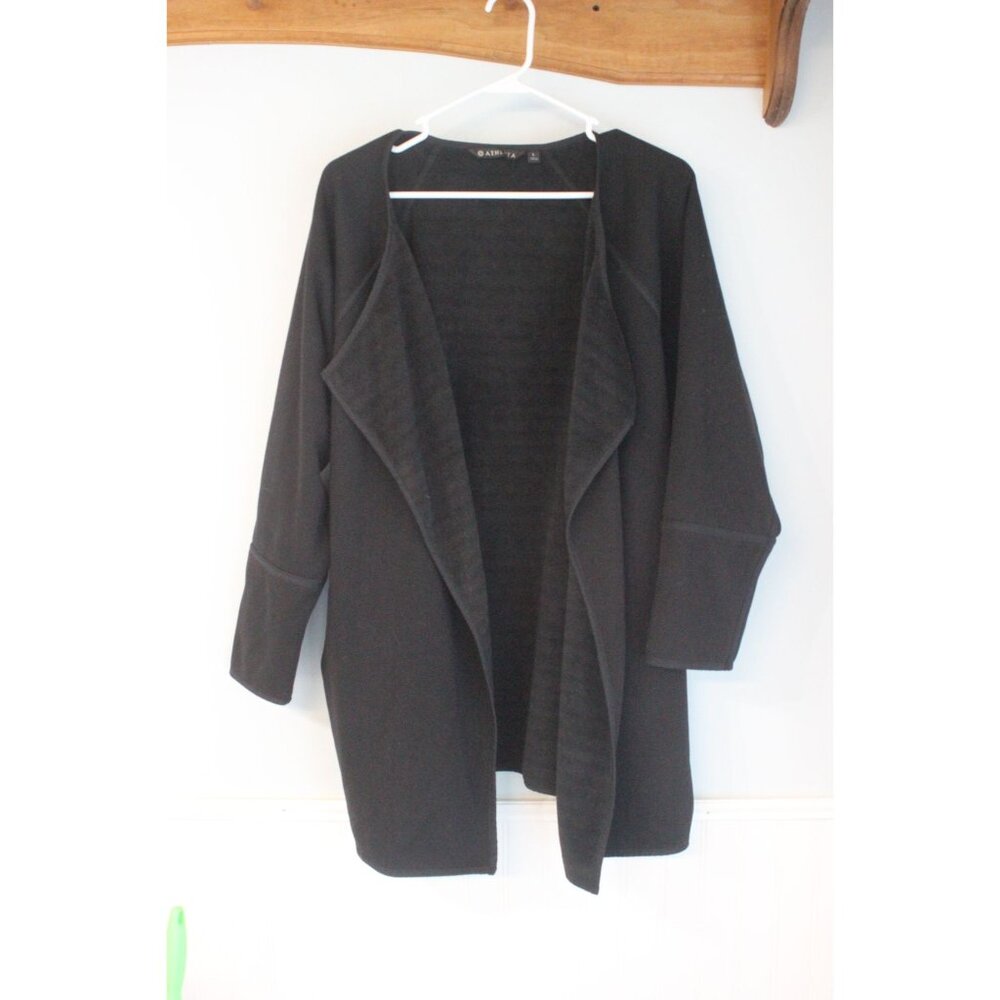 Athleta Womens Black Open Front Cardigan Jacket L Polyester/Spandex Soft Warm
